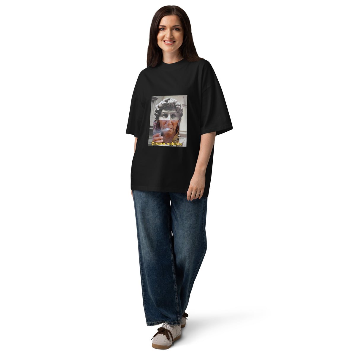 Cixare Nekişin Kurdish Oversized High-Neck T-Shirt | Organic Cotton Unisex Tee – Back Print (2)