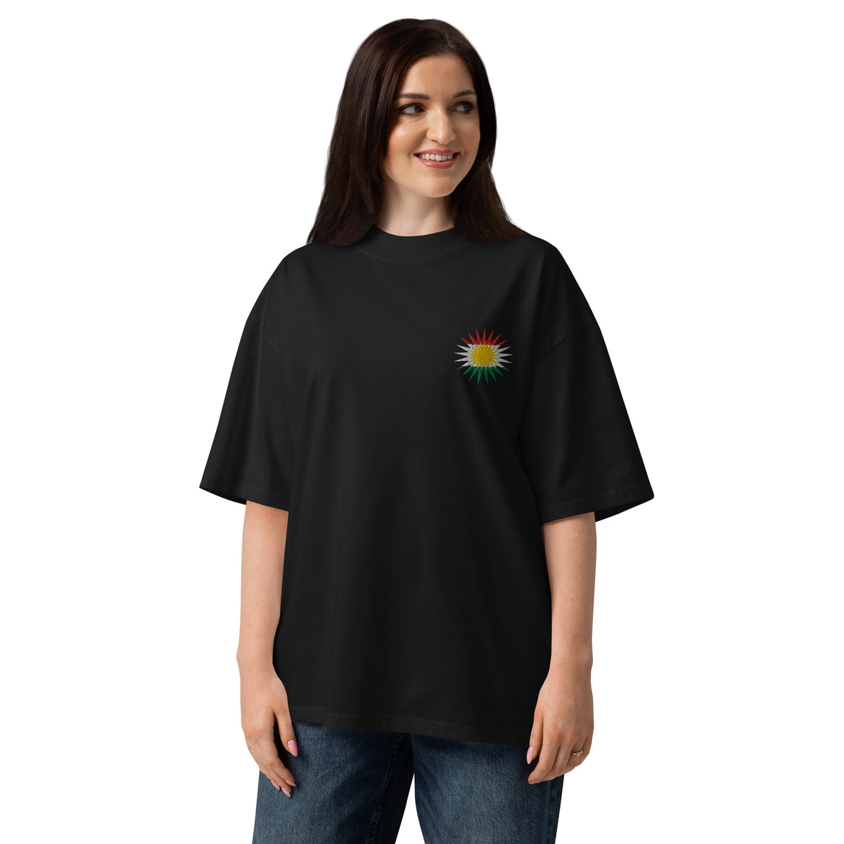 Camiseta unisex con la bandera de Kurdistán bordada – Camiseta kurda oversize – Corte unisex