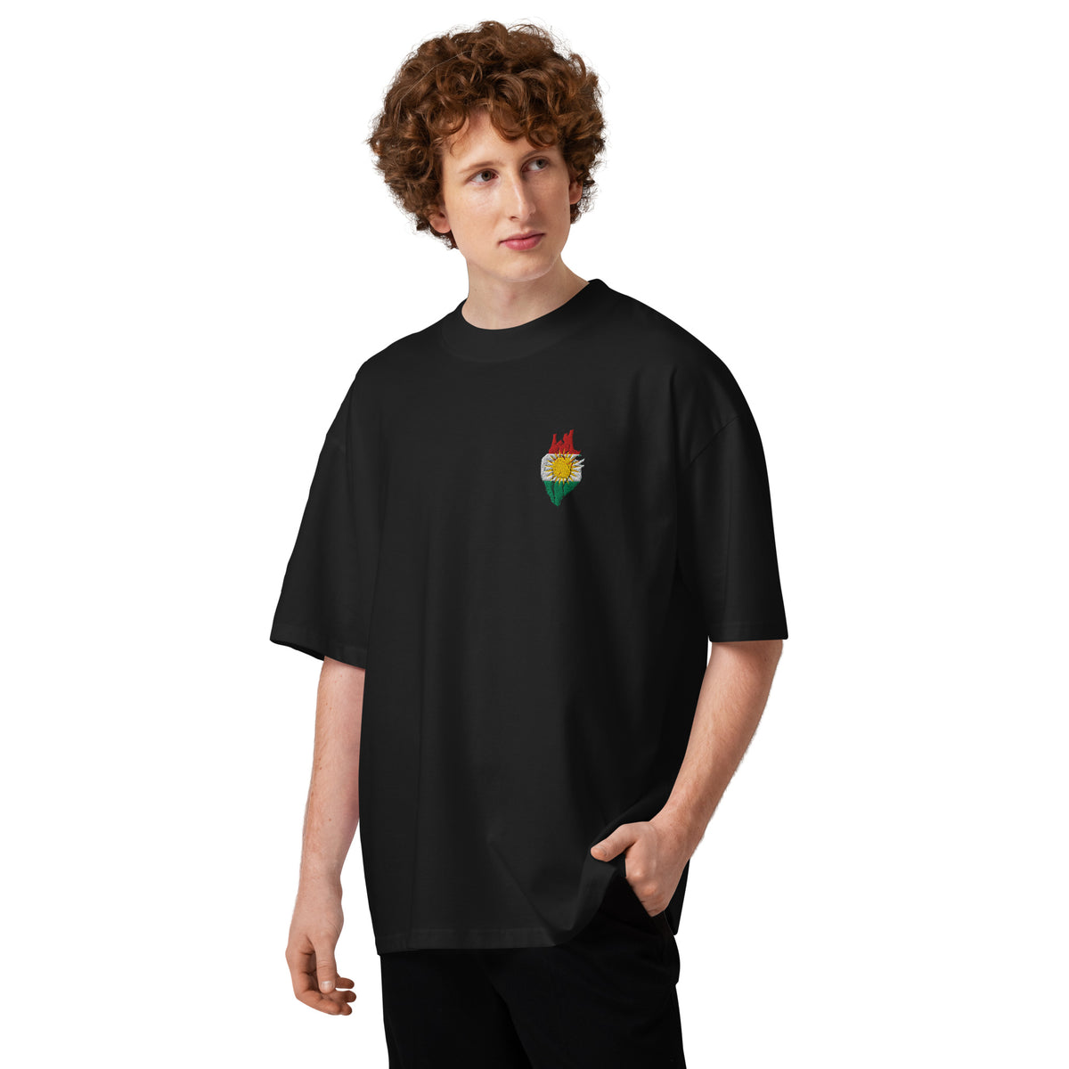 Embroidered Kurdistan Unisex T-Shirt – Kurdistan Hard Oversized Tee – Folded Flat Lay