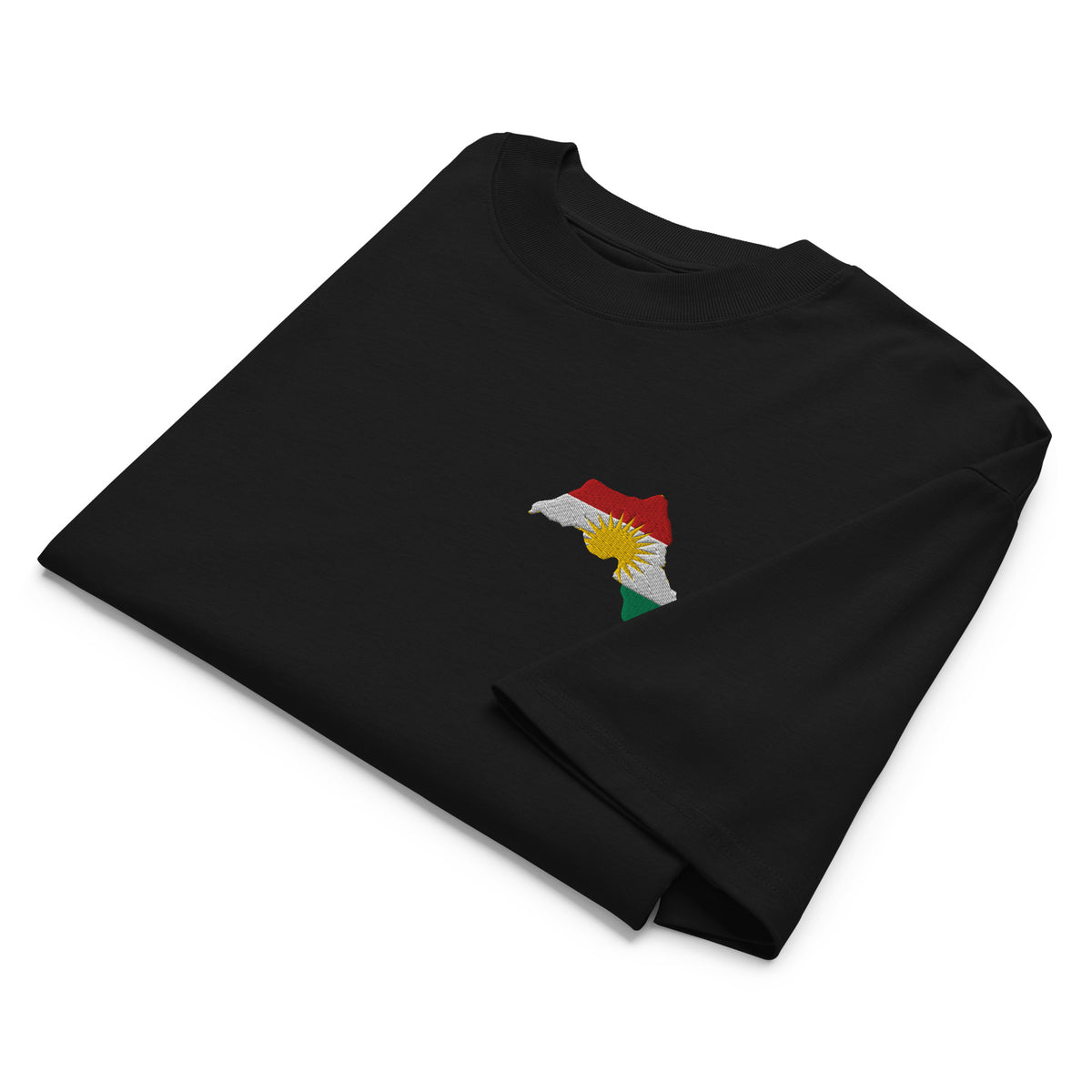 Bestickte Kurdistan Kaart Héich-Hals T-Shirt | Bio Koteng – Drock op der Récksäit