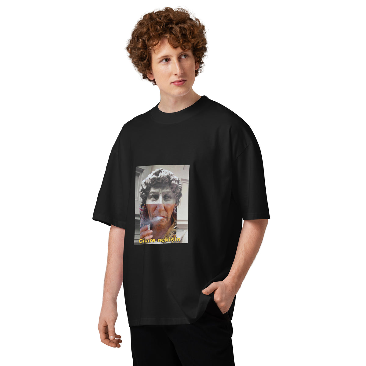 Cixare Nekişin Kurdish Oversized High-Neck T-Shirt | Organic Cotton Unisex Tee – Fabric Detail