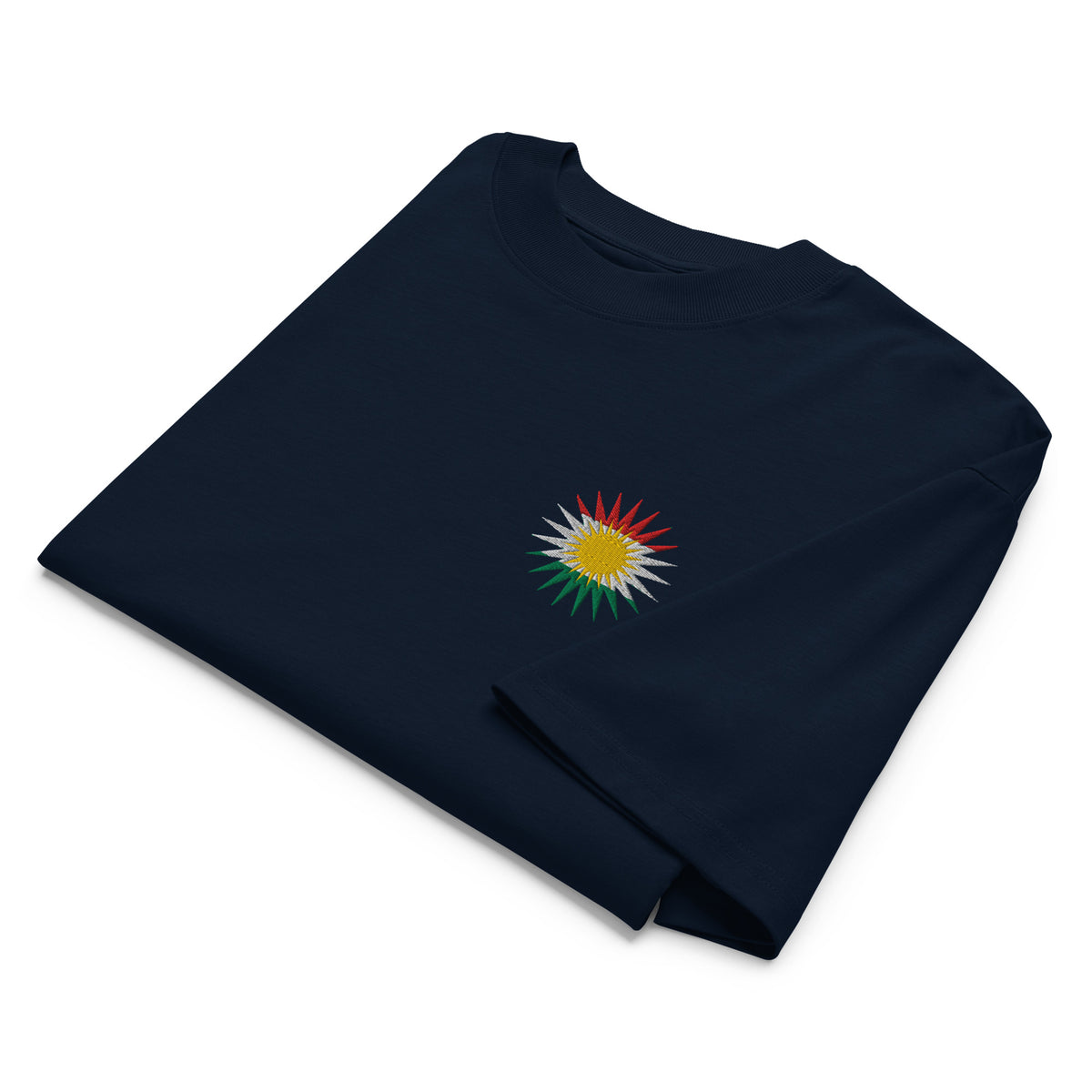 Camiseta unisex con la bandera de Kurdistán bordada – Camiseta kurda oversize – Estampado delantero