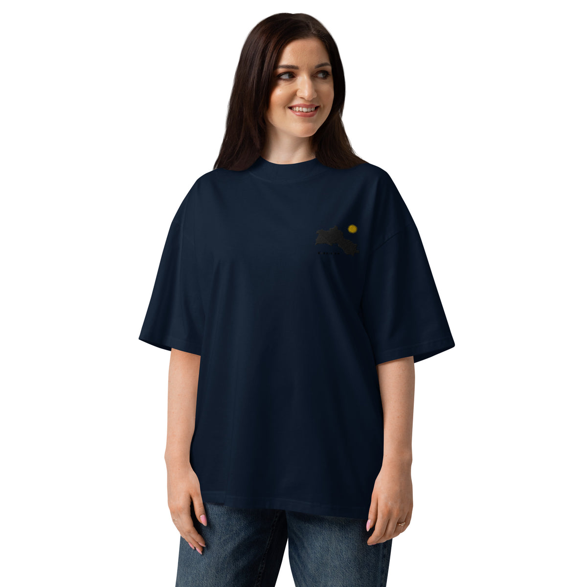 Embroidered Kurdistan Map Oversized T-Shirt | Organic Cotton – Folded Flat Lay