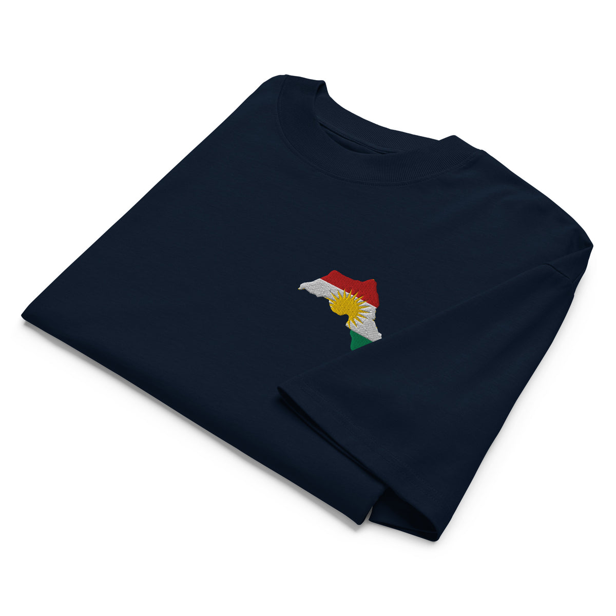 Bestickte Kurdistan Kaart Héich-Hals T-Shirt | Bio Koteng – Drock op der viischter Säit