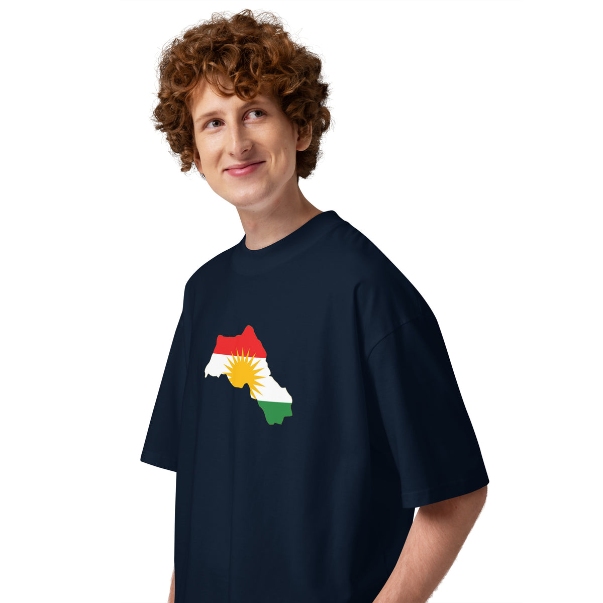 T-shirt Oversize con Stampa Mappa e Bandiera del Kurdistan | Cotone Biologico – Stampa sul retro