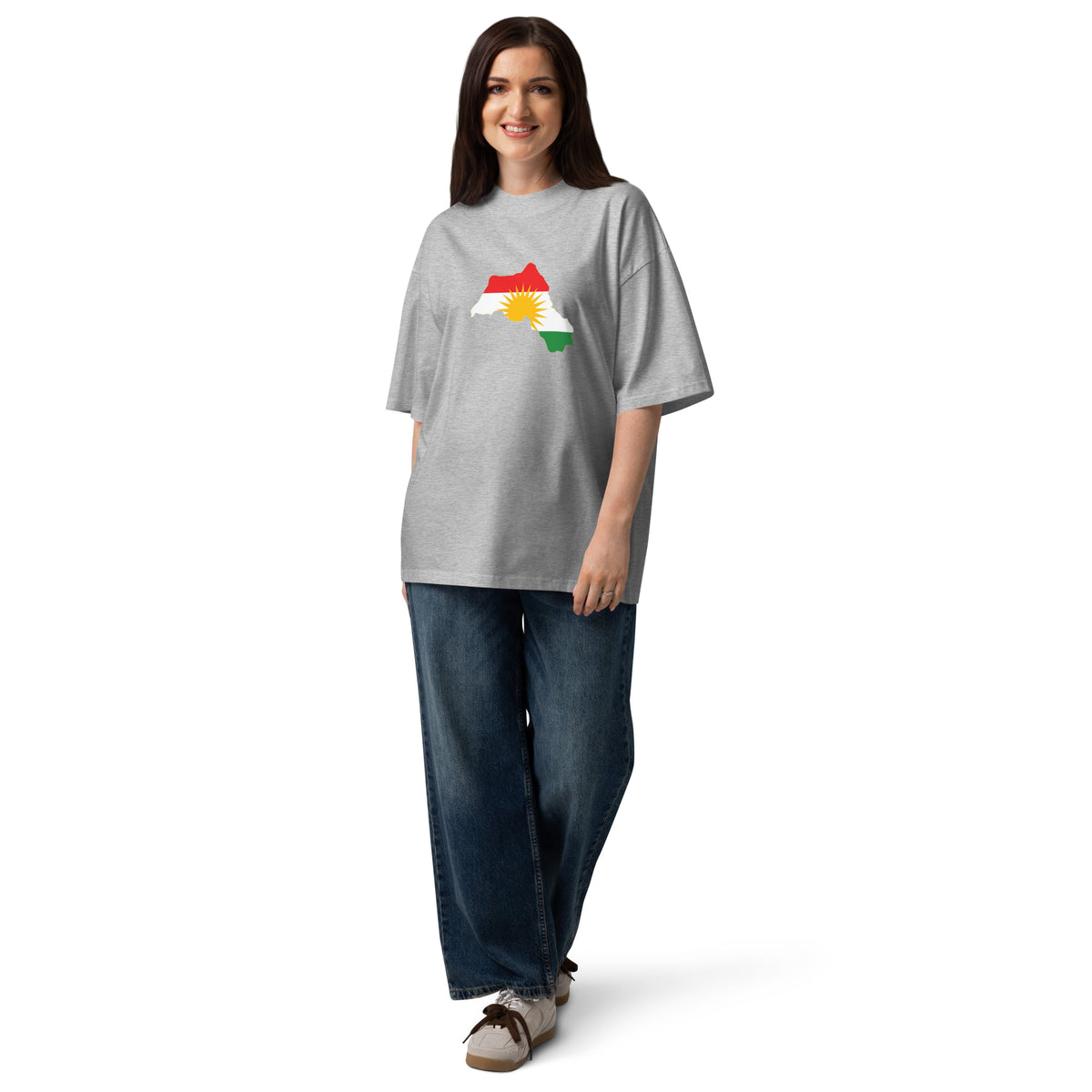 T-shirt Oversize con Stampa Mappa e Bandiera del Kurdistan | Cotone Biologico – Vestibilità unisex