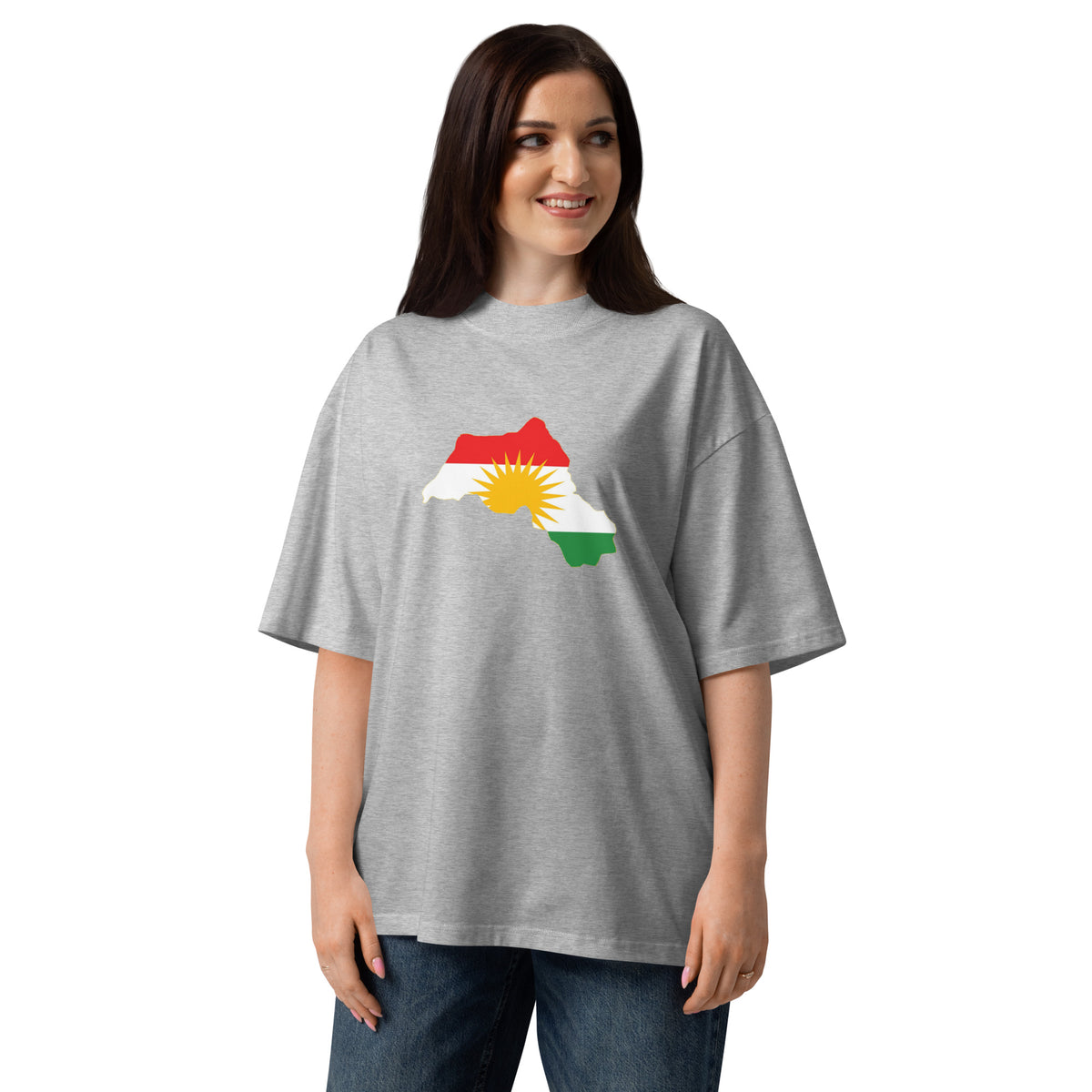 T-shirt Oversize con Stampa Mappa e Bandiera del Kurdistan | Cotone Biologico – Primo piano della stampa