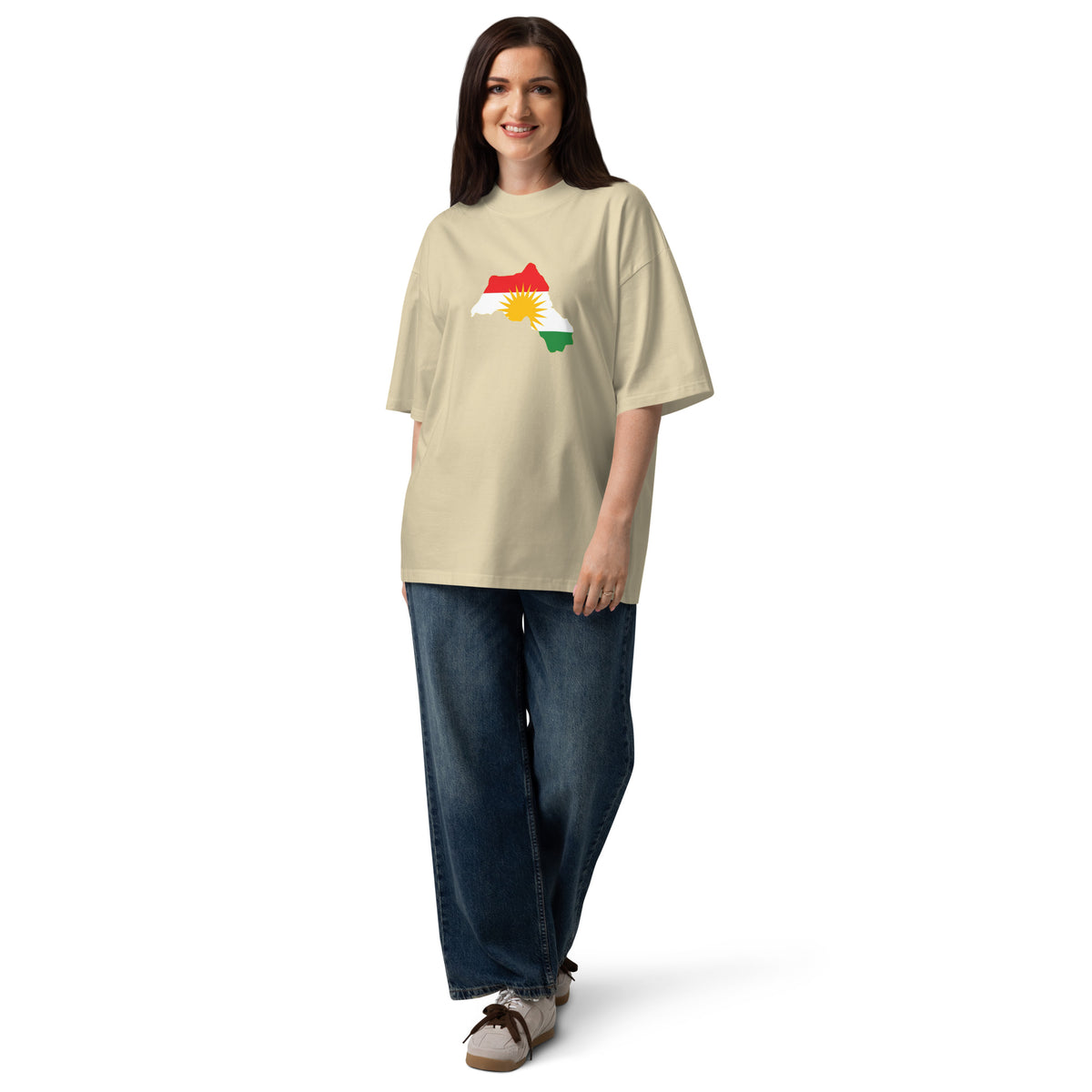 T-shirt Oversize con Stampa Mappa e Bandiera del Kurdistan | Cotone Biologico – Primo piano della stampa