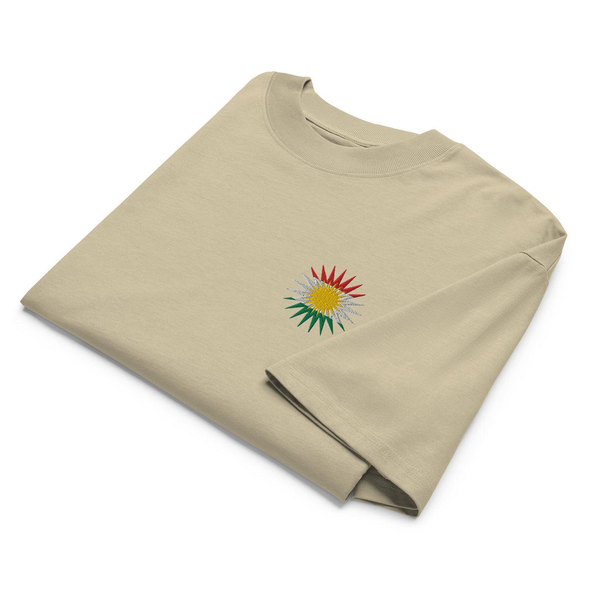 Camiseta unisex con la bandera de Kurdistán bordada – Camiseta kurda oversize – Vista trasera del modelo
