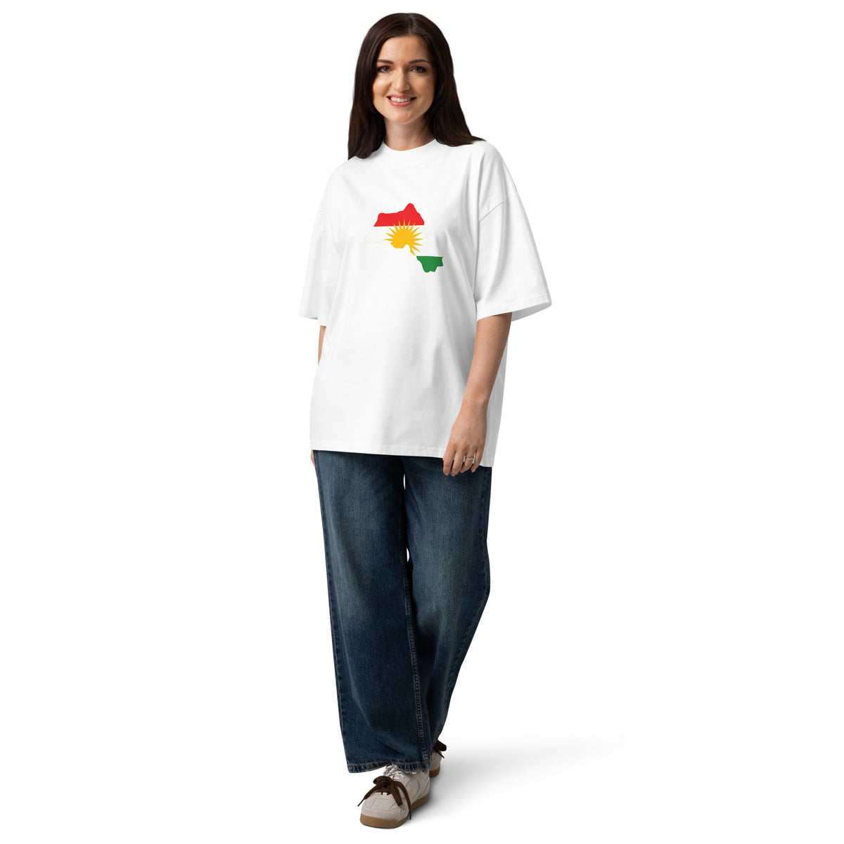 T-shirt Oversize con Stampa Mappa e Bandiera del Kurdistan | Cotone Biologico – Texture in cotone premium