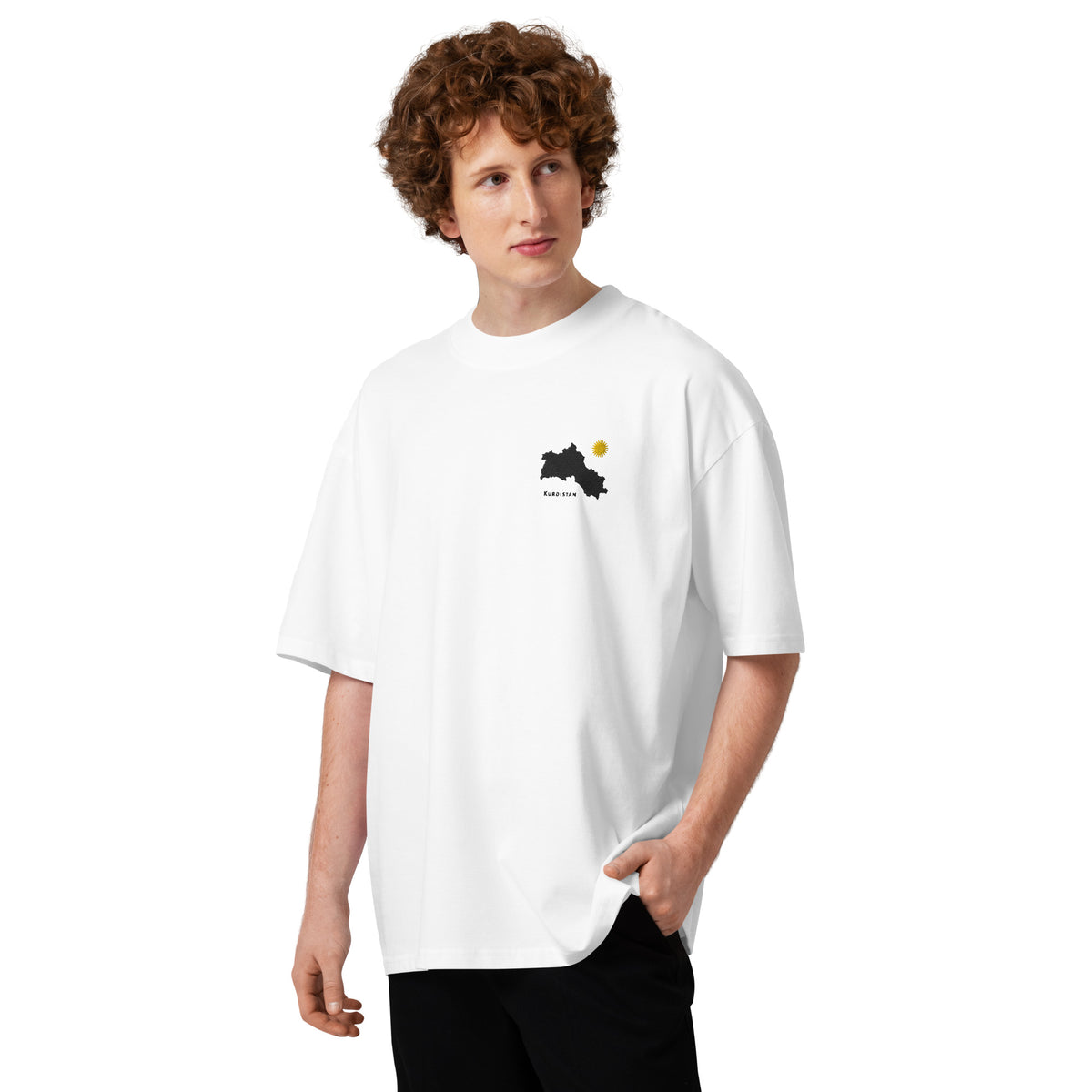 Embroidered Kurdistan Map Oversized T-Shirt | Organic Cotton – Fabric Detail