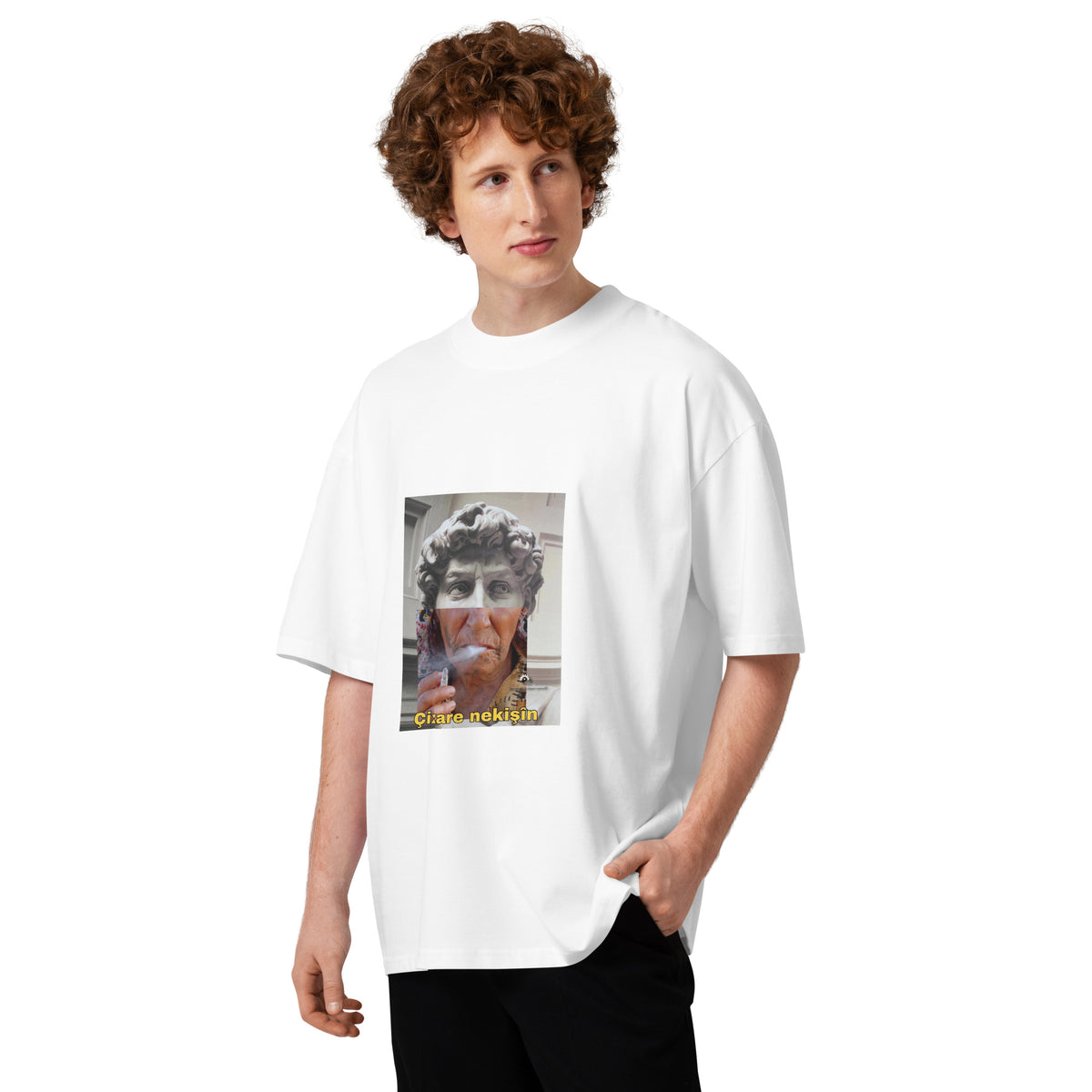 Cixare Nekişin Kurdish Oversized High-Neck T-Shirt | Organic Cotton Unisex Tee – Back Print