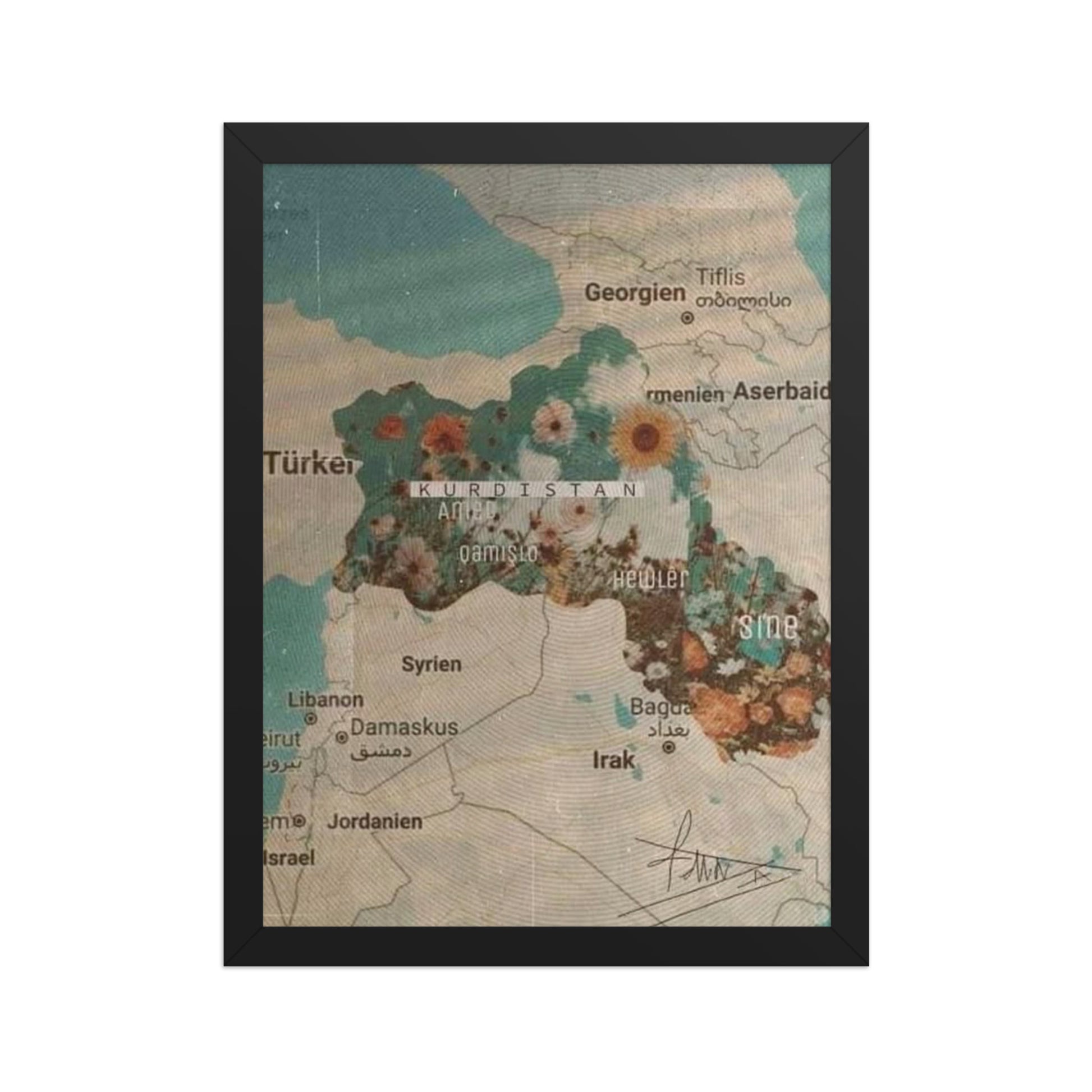 Kurdistan Map Framed Poster | Kurdish Wall Map - Kurdish Wall Art Poster | MarsoniPrint