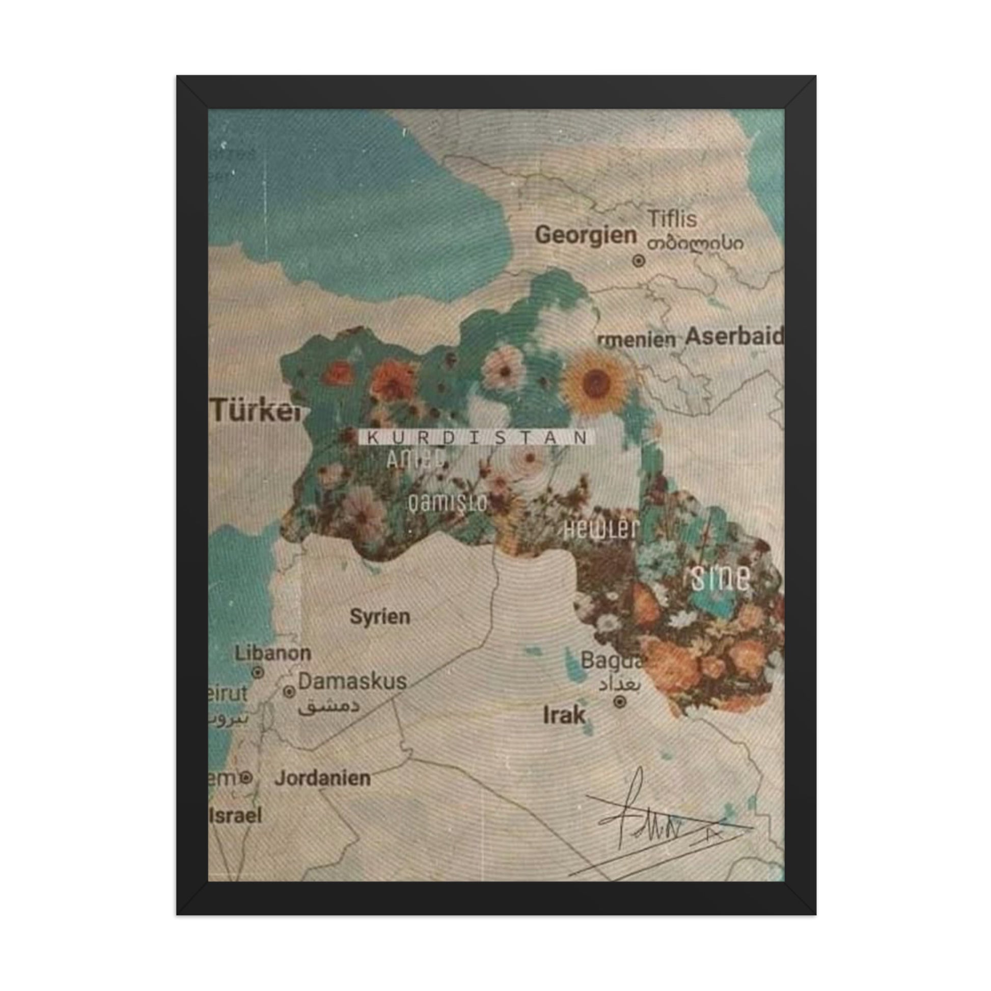 Kurdistan Map Framed Poster | Kurdish Wall Map - Kurdish Wall Art Poster | MarsoniPrint