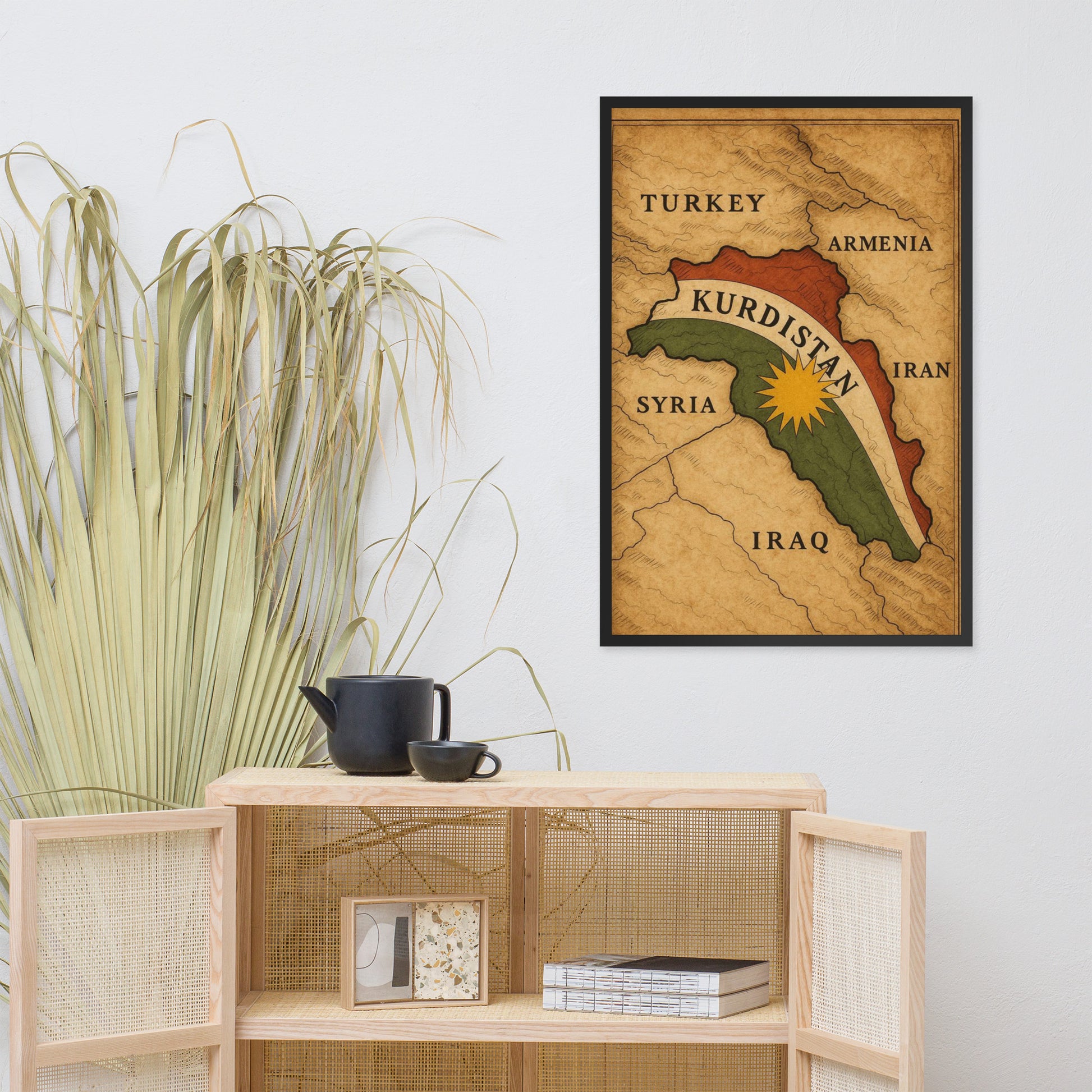 Kurdistan Map Flag Poster | Framed Matte Wall Art - Kurdish Wall Art Poster | MarsoniPrint