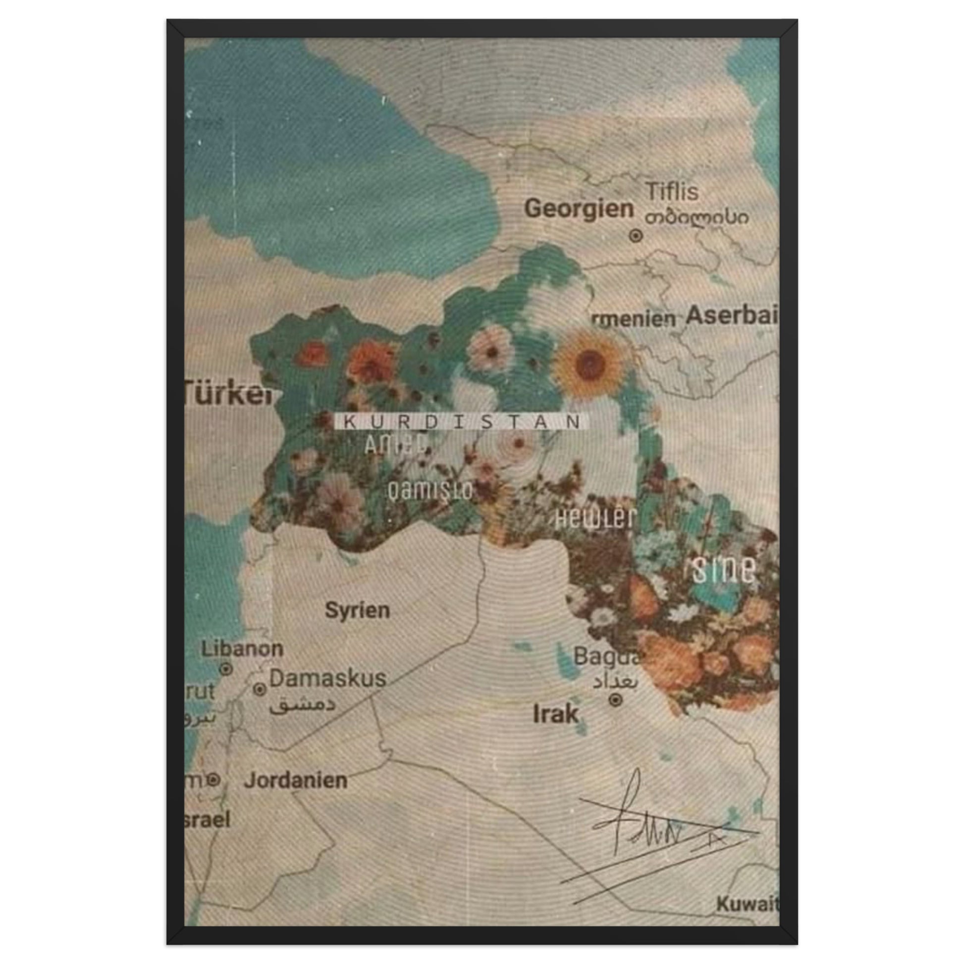 Kurdistan Map Framed Poster | Kurdish Wall Map - Kurdish Wall Art Poster | MarsoniPrint