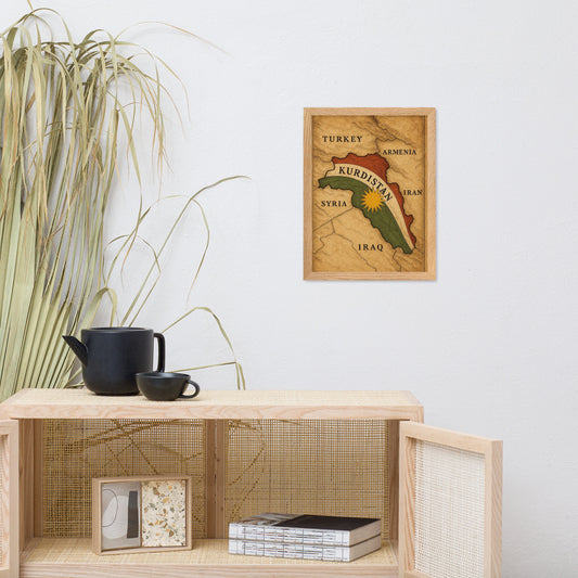 Kurdistan Map Flag Poster | Framed Matte Wall Art - Kurdish Wall Art Poster | MarsoniPrint