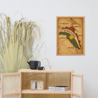 Kurdistan Map Flag Poster | Framed Matte Wall Art - Kurdish Wall Art Poster | MarsoniPrint