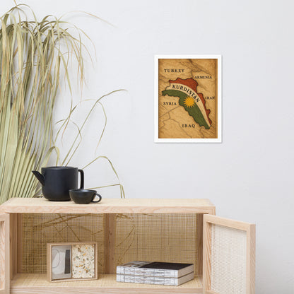 Kurdistan Map Flag Poster | Framed Matte Wall Art - Kurdish Wall Art Poster | MarsoniPrint