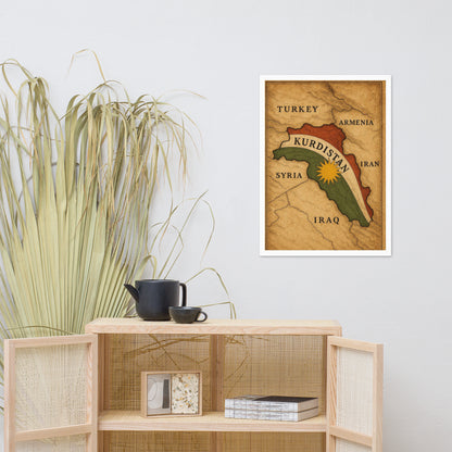 Kurdistan Map Flag Poster | Framed Matte Wall Art - Kurdish Wall Art Poster | MarsoniPrint