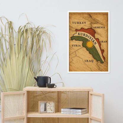 Kurdistan Map Flag Poster | Framed Matte Wall Art - Kurdish Wall Art Poster | MarsoniPrint
