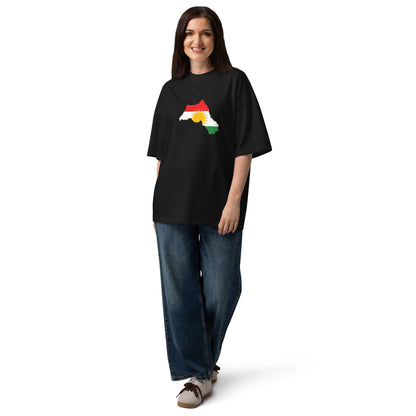 Kurdistan map and flag printed oversized t-shirt in organic cotton - Kurdish Identity T-Shirt | MarsoniPrint
