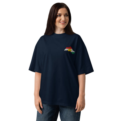 Embroidered Kurdistan map high-neck oversized t-shirt in organic cotton - Kurdish Identity T-Shirt | MarsoniPrint