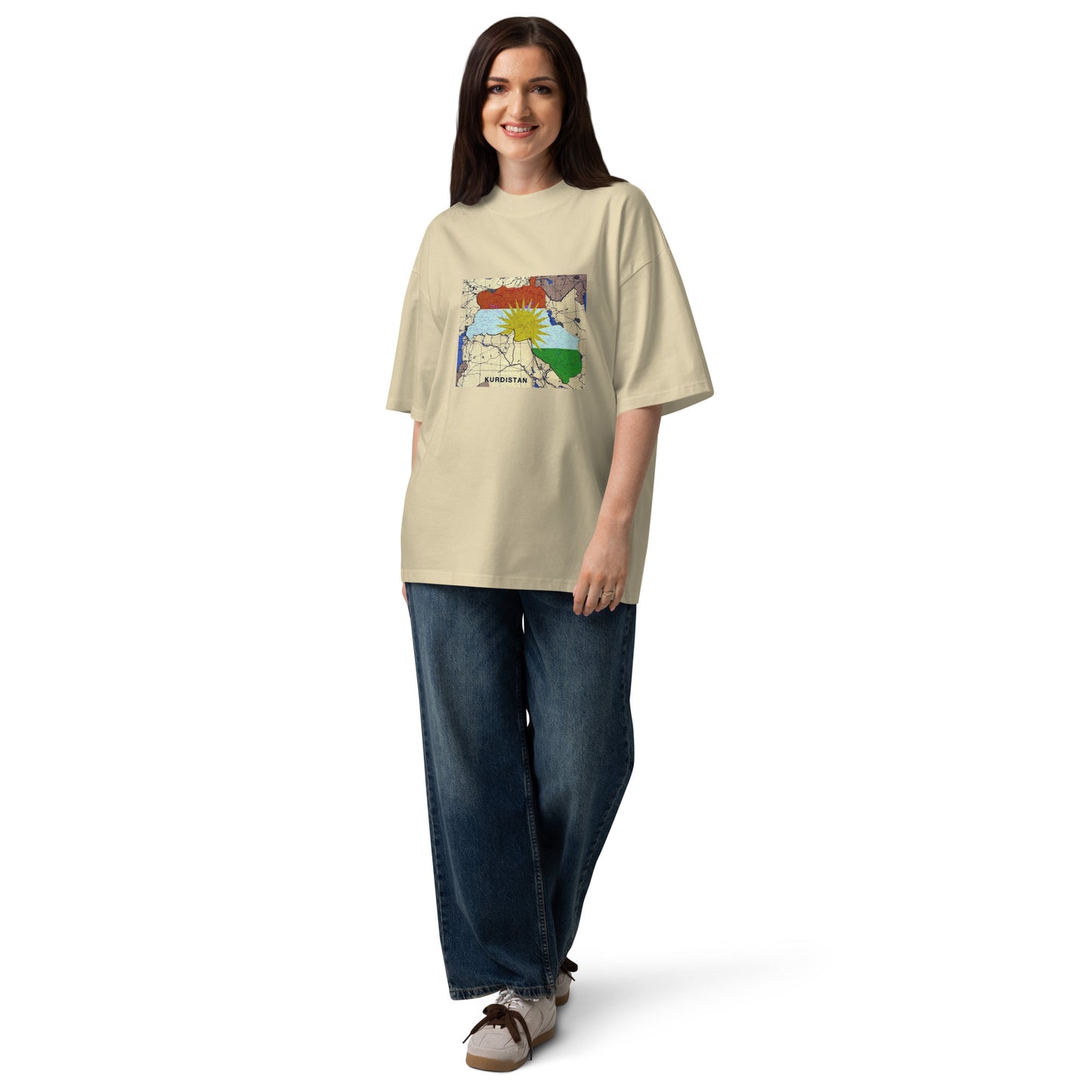 Kurdistan map printed oversized high-neck t-shirt in organic cotton - Kurdish Identity T-Shirt | MarsoniPrint