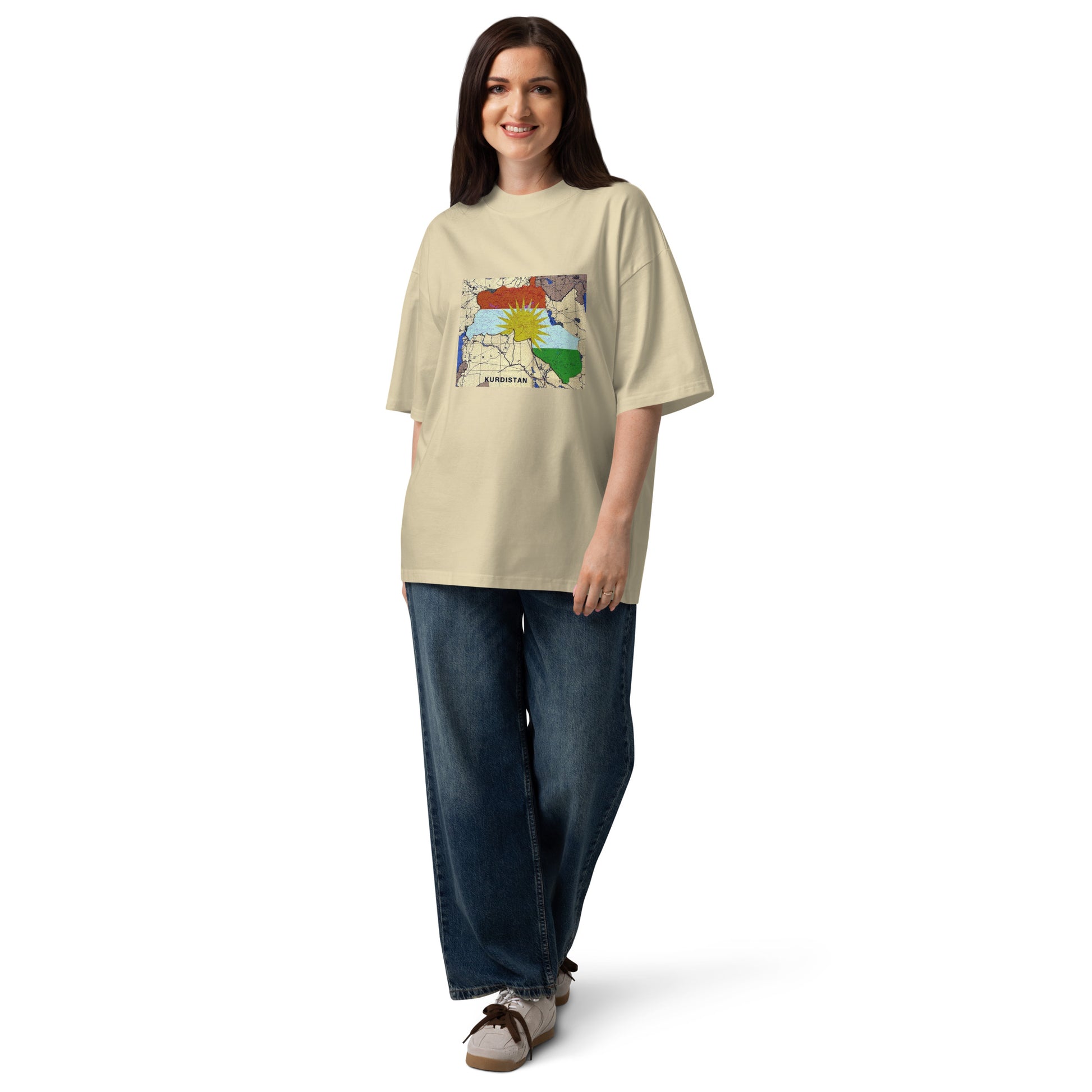 Kurdistan map printed oversized high-neck t-shirt in organic cotton - Kurdish Identity T-Shirt | MarsoniPrint