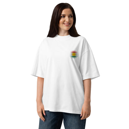 Embroidered Kurdistan flag oversized t-shirt in organic cotton - Kurdish Identity T-Shirt | MarsoniPrint